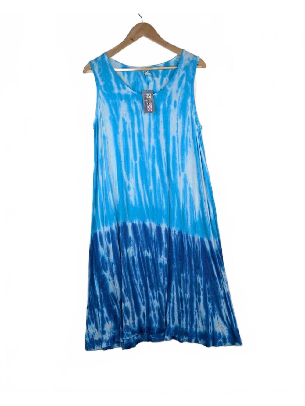 NWT India Boutique Plus Size Blue‎ Tie-Dye Sleeveless Maxi Dress